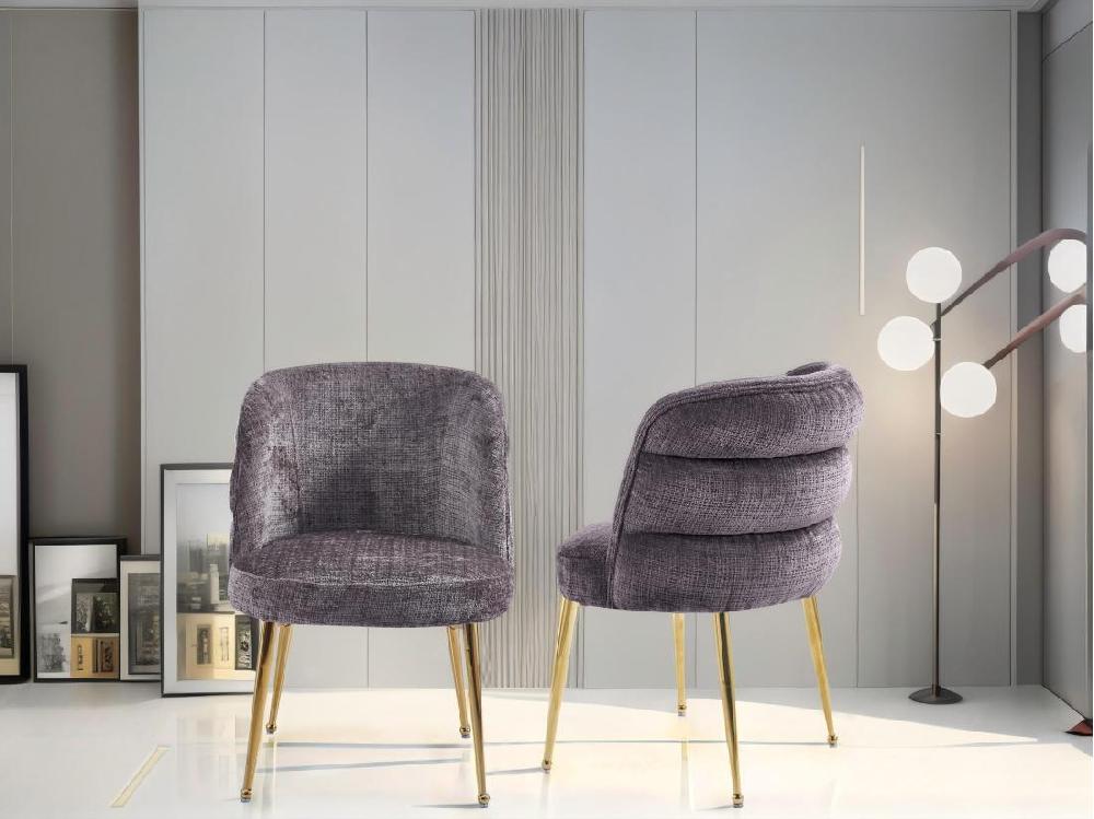 Vente Unique Lot De 6 Chaises En Chenille Et Métal Doré - Taupe - SARA