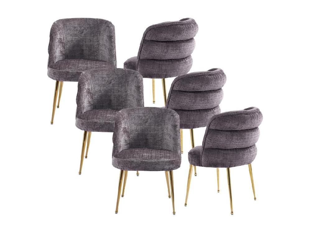 vente unique Lot de 6 chaises en chenille et métal doré - Taupe - SARA