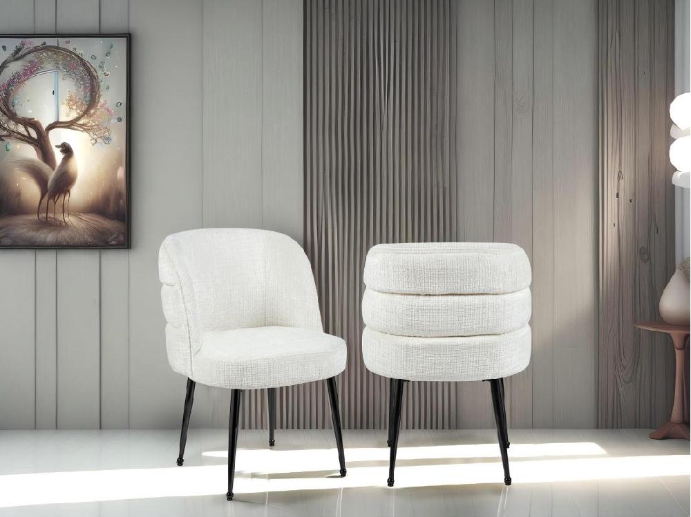 Vente Unique Lot De 6 Chaises En Chenille Et Métal Noir - Blanc - SARA