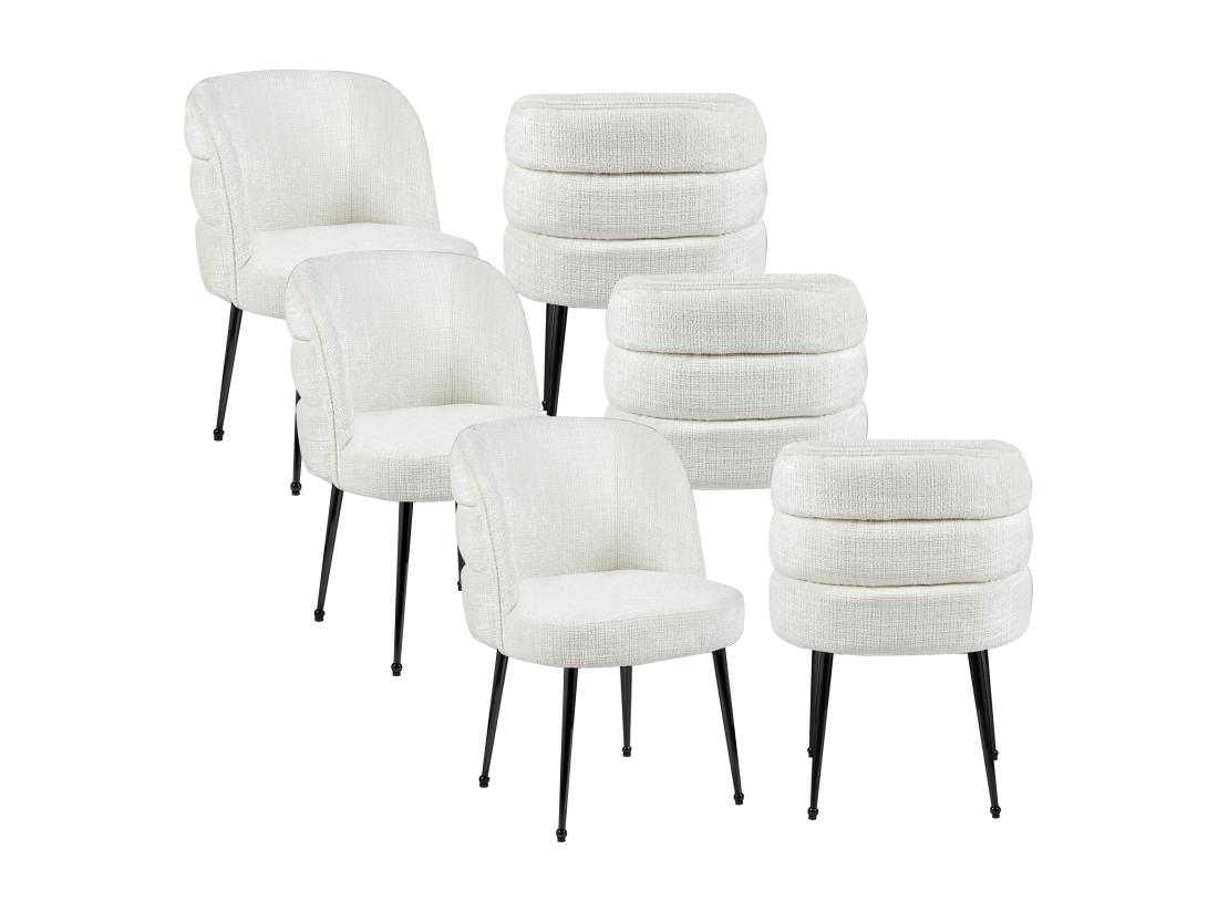vente unique Lot de 6 chaises en chenille et métal noir - Blanc - SARA