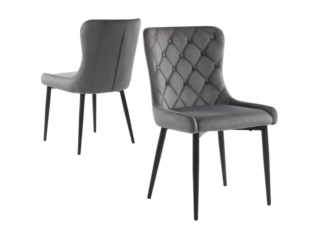 Vente Unique Lot De 6 Chaises En Velours Avec Pieds En Fer Noir - Gris