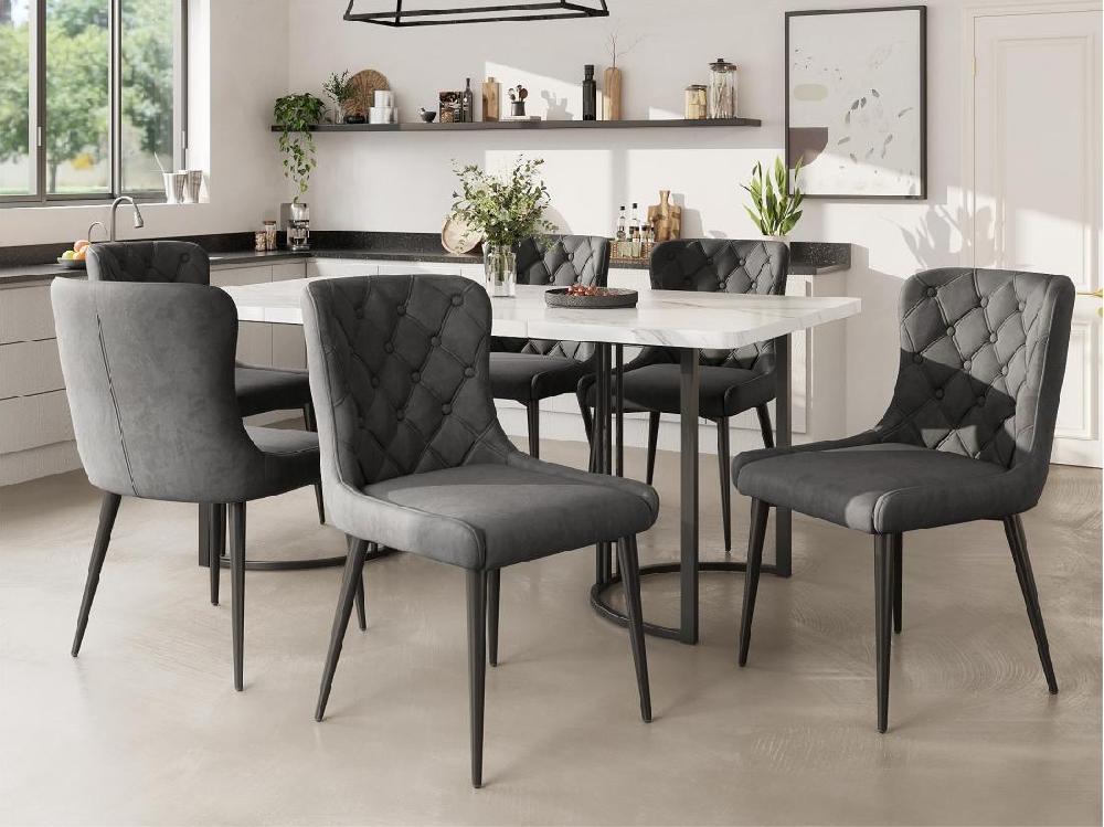 vente unique Lot de 6 Chaises en velours avec pieds en fer noir - Gris