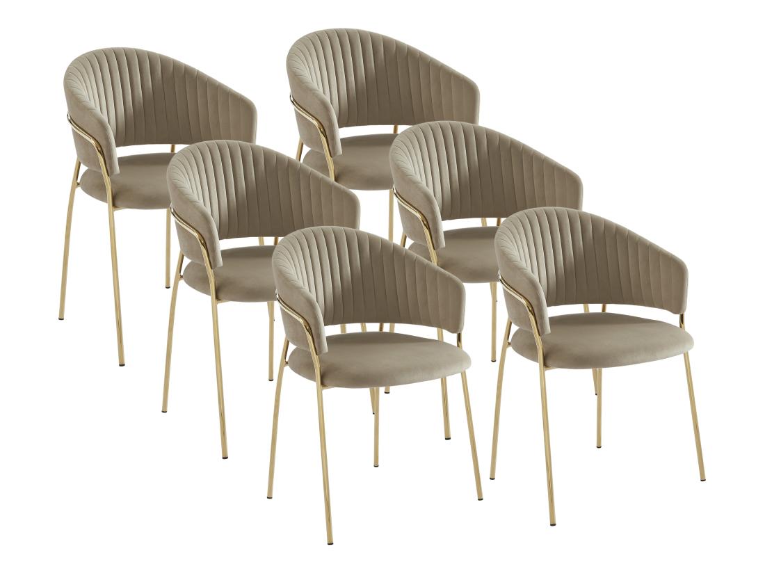 Vente Unique Lot De 6 Chaises En Velours Et Métal Doré - Beige - MADOLIA De Pascal MORABITO