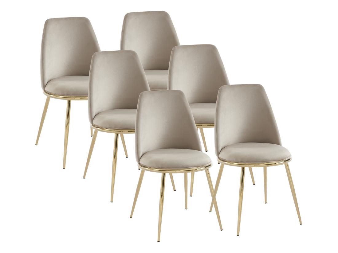 Vente Unique Lot De 6 Chaises En Velours Et Métal Doré - Beige - NEBINA De Pascal MORABITO