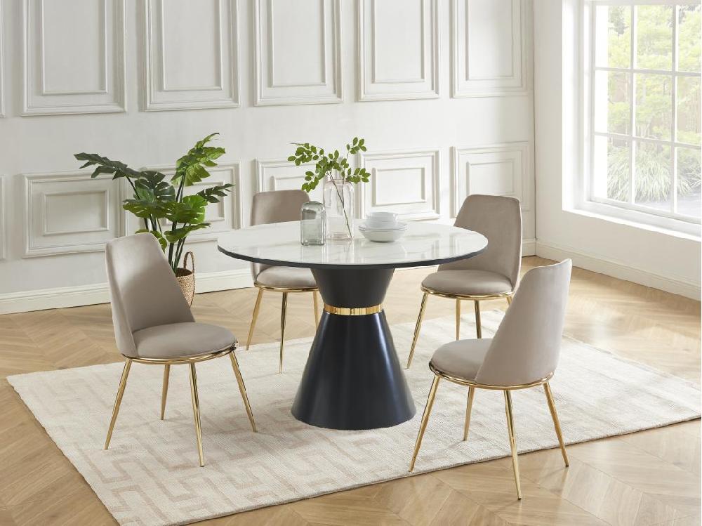 vente unique Lot de 6 chaises en velours et métal doré - Beige - NEBINA de Pascal MORABITO