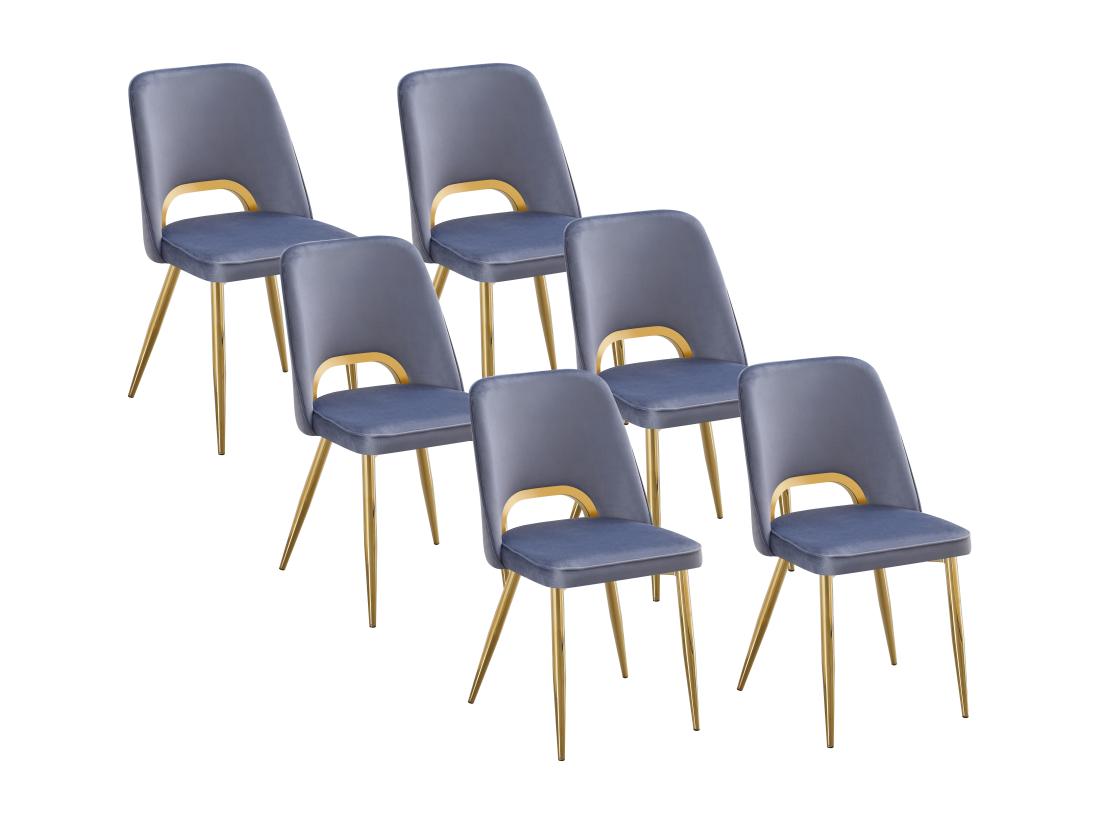vente unique Lot de 6 chaises en velours et métal doré - Bleu - LUNA