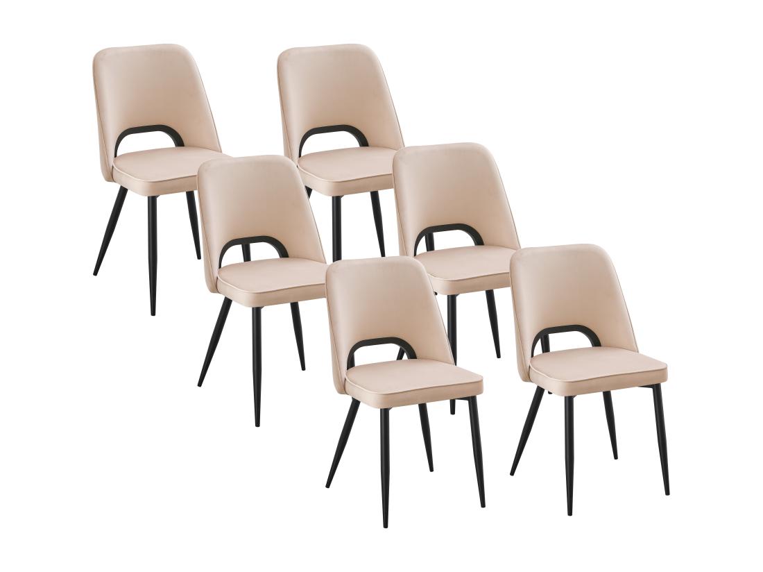 vente unique Lot de 6 chaises en velours et métal noir - Beige - LUNA