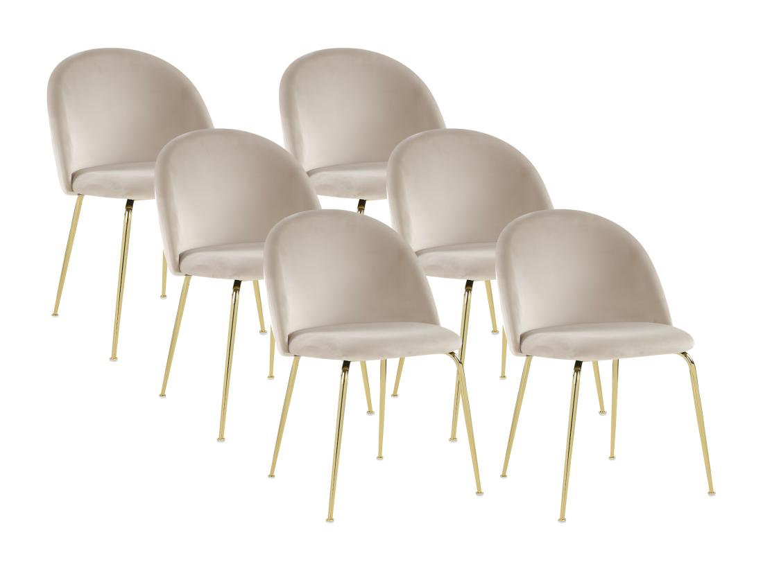 Vente Unique Lot De 6 Chaises - Velours Et Acier Inoxydable Doré - Beige - MELBOURNE