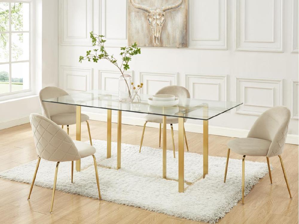 vente unique Lot de 6 chaises - Velours et acier inoxydable doré - Beige - MELBOURNE