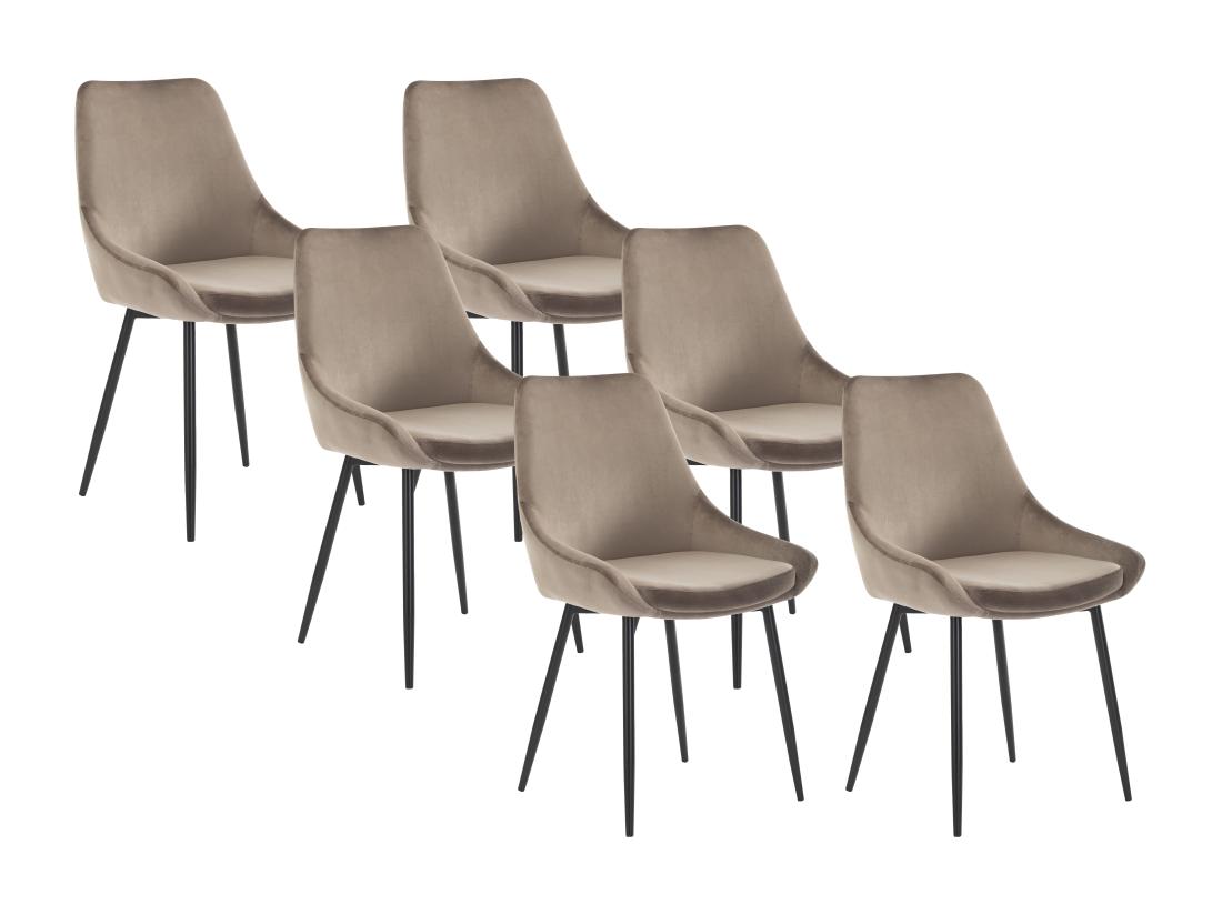 Vente Unique Lot De 6 Chaises - Velours Et Métal Noir - Taupe - MASURIE