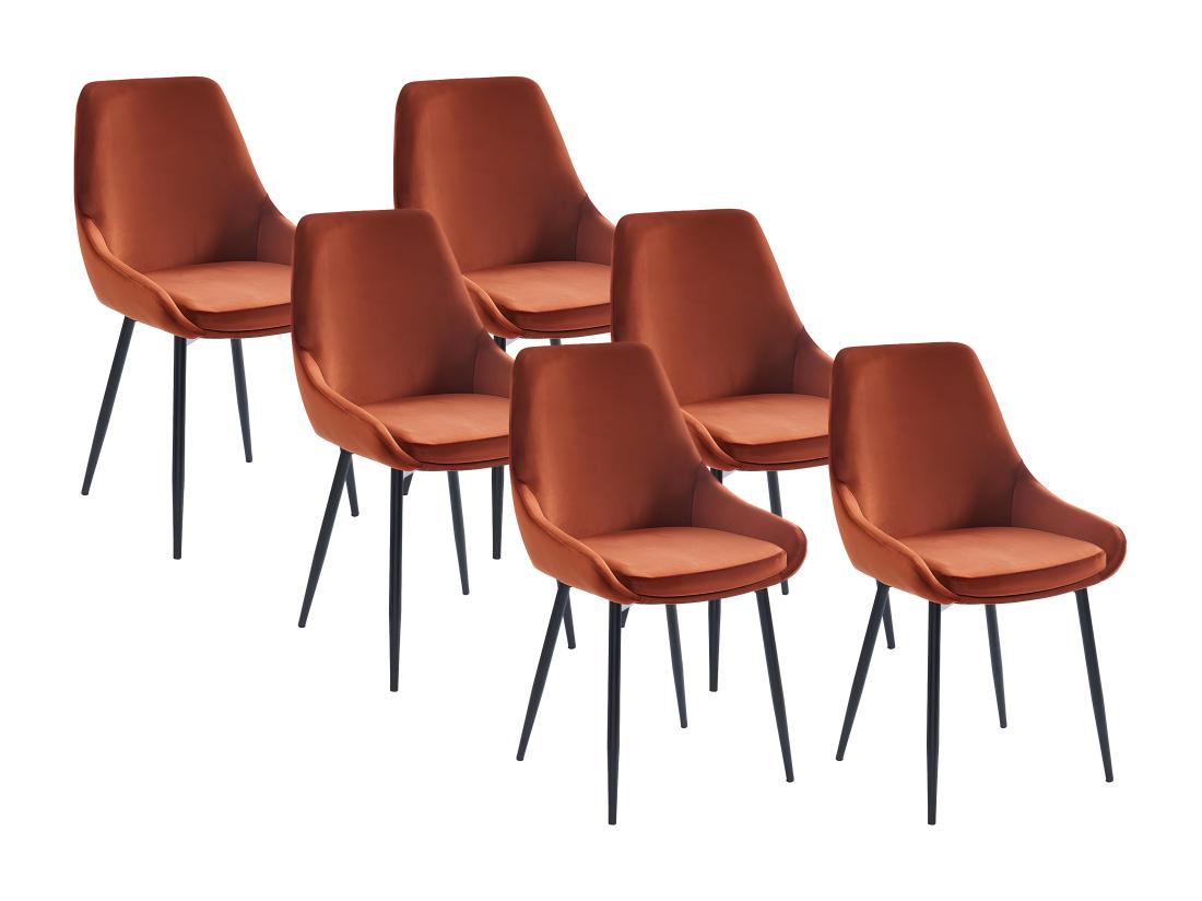 Vente Unique Lot De 6 Chaises - Velours Et Métal Noir - Terracotta - MASURIE