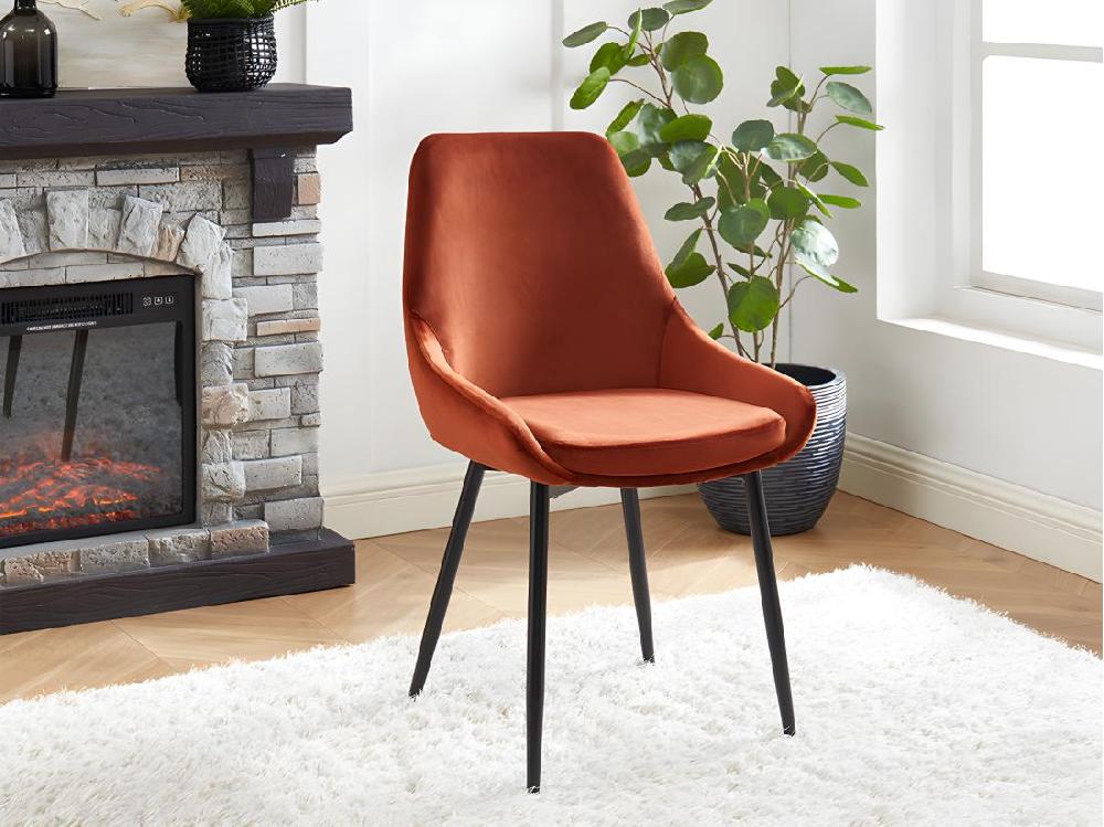 vente unique Lot de 6 chaises - Velours et métal noir - Terracotta - MASURIE