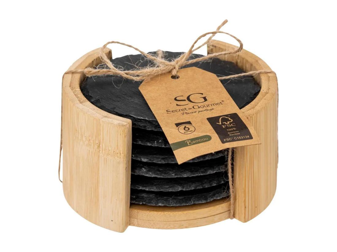 Vente Unique Lot De 6 Dessous De Verre "Ardoise" 10cm Noir