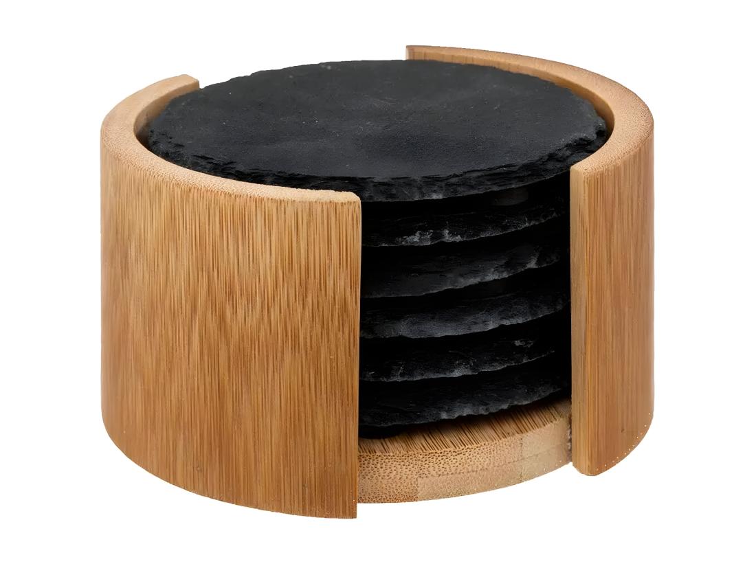 Vente Unique Lot De 6 Dessous De Verre "Ardoise" 10cm Noir