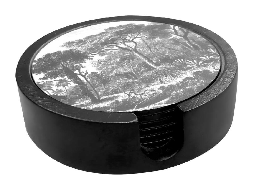 vente unique Lot de 6 Dessous de Verre "Black Forest" 11cm Noir