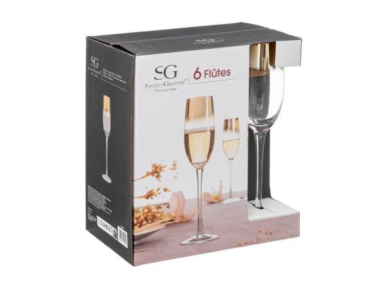 vente unique Lot de 6 flûtes à champagne "Arya" - Doré - 21 cl