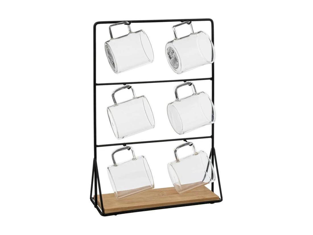 vente unique Lot de 6 Tasses sur Rack "Mia" 30cm Transparent