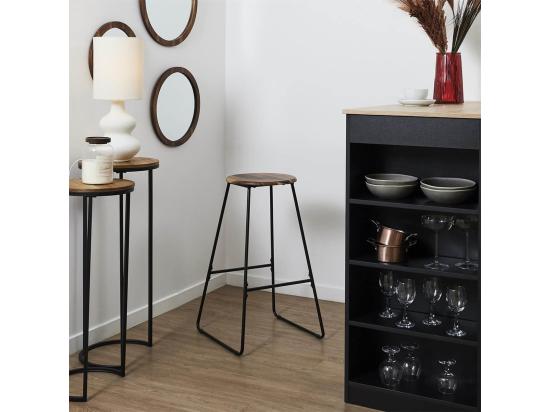 Vente Unique LUCIEN - Tabouret De Bar En Métal Filaire Noir Et Assise En Acacia