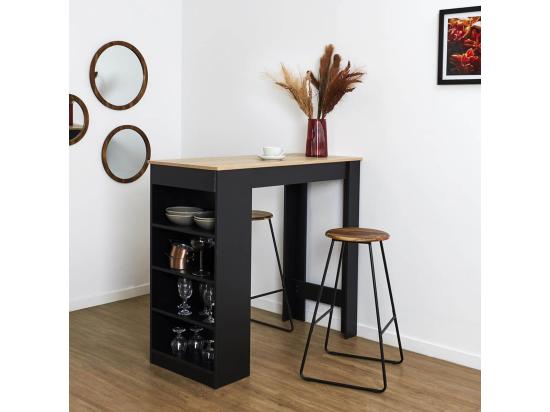 Vente Unique LUCIEN - Tabouret De Bar En Métal Filaire Noir Et Assise En Acacia