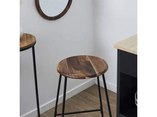 vente unique LUCIEN - Tabouret de bar en métal filaire noir et assise en acacia
