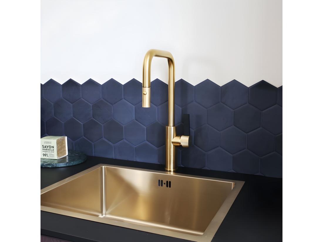 Vente Unique Luisa évier 1 Cuve Seule 55x45 En Inox Or Brossé - Essebagno