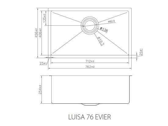 Vente Unique Luisa évier 1 Grande Cuve Seule 76x45 En Inox Gris Gun Métal - Essebagno