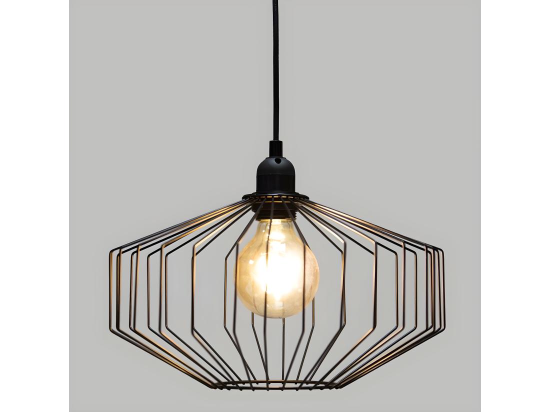 Vente Unique Luminaire Suspension En Métal Filaire Noir D 30.5 Cm