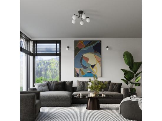 Vente Unique Lustre Astral Minimaliste En Acier/verre - 3 Sources Lumineuses - L.62 X H.29 Cm - Noir/blanc