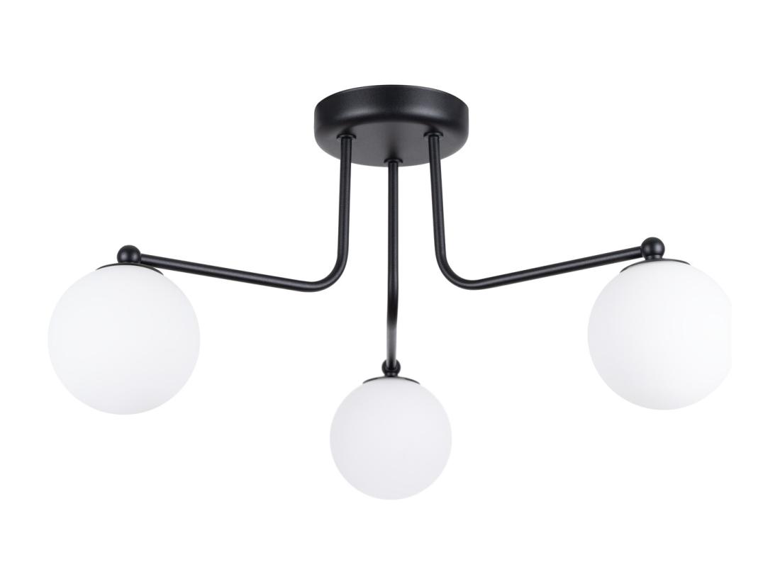 vente unique Lustre Astral minimaliste en acier/verre - 3 sources lumineuses - L.62 x H.29 cm - noir/blanc