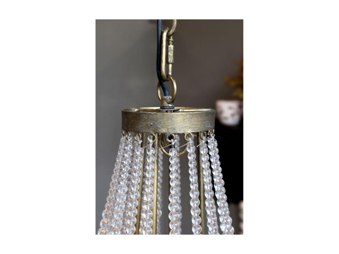 Vente Unique Lustre Avec Prisme En Verre Et Fer Laiton Antique Ø.35.5 X Ht.60 Cm