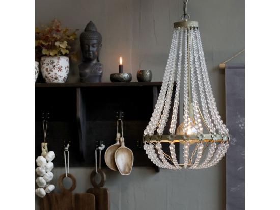 vente unique Lustre avec prisme en verre et fer laiton antique Ø.35.5 x Ht.60 cm