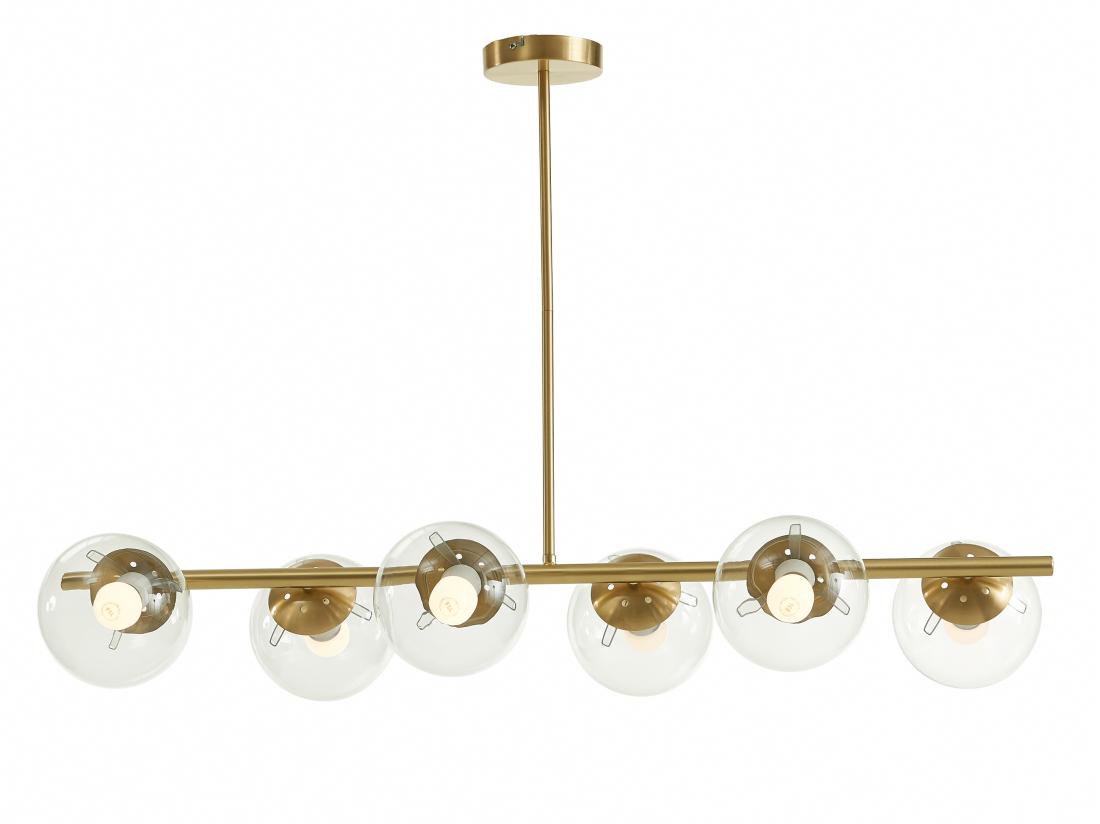 Vente Unique Lustre En Laiton Brossé - 6 Globes En Verre - L. 98 Cm - Doré - YUKON