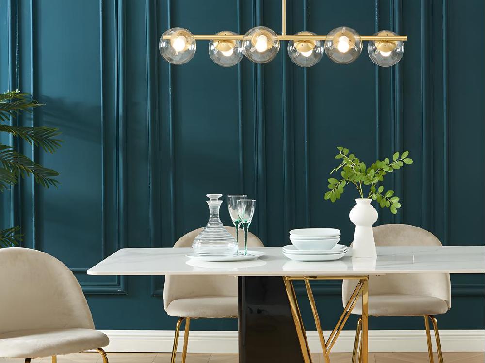 vente unique Lustre en laiton brossé - 6 globes en verre - L. 98 cm - Doré - YUKON