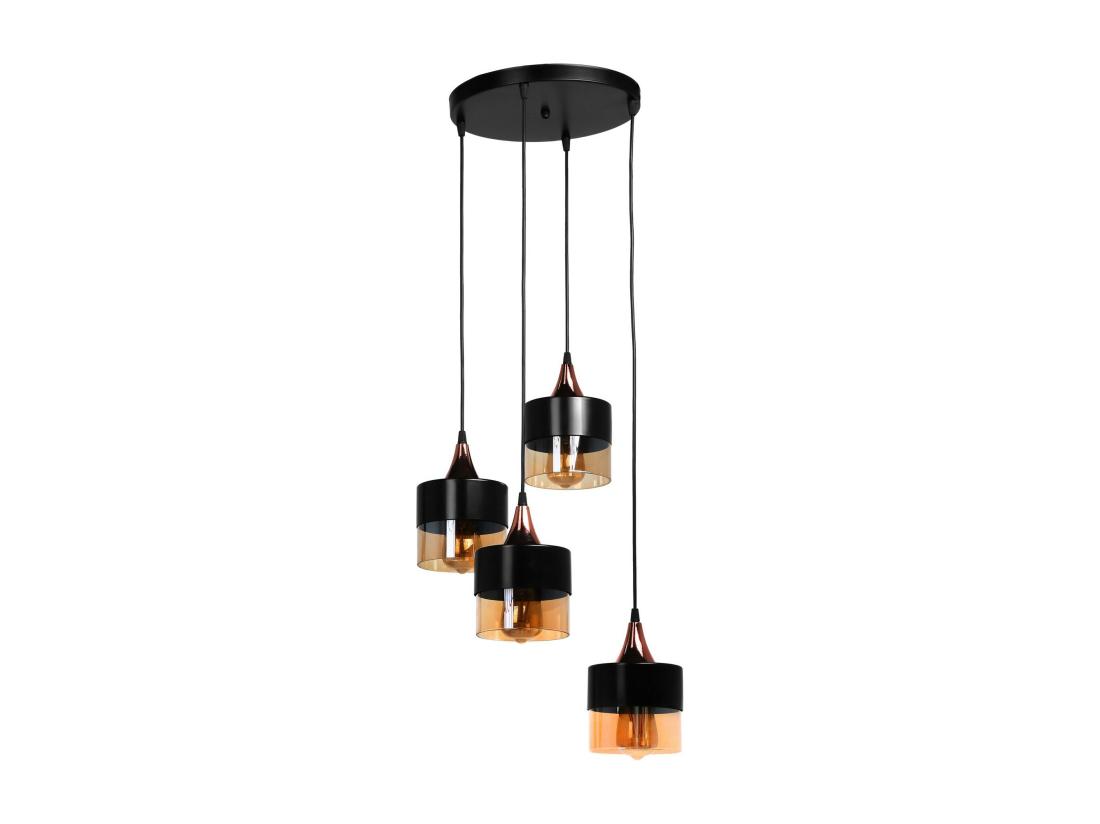 Vente Unique Lustre En Métal 4 Abat-jours - D.30 X H.65 Cm - Noir Et Verre Ambré - GARALI