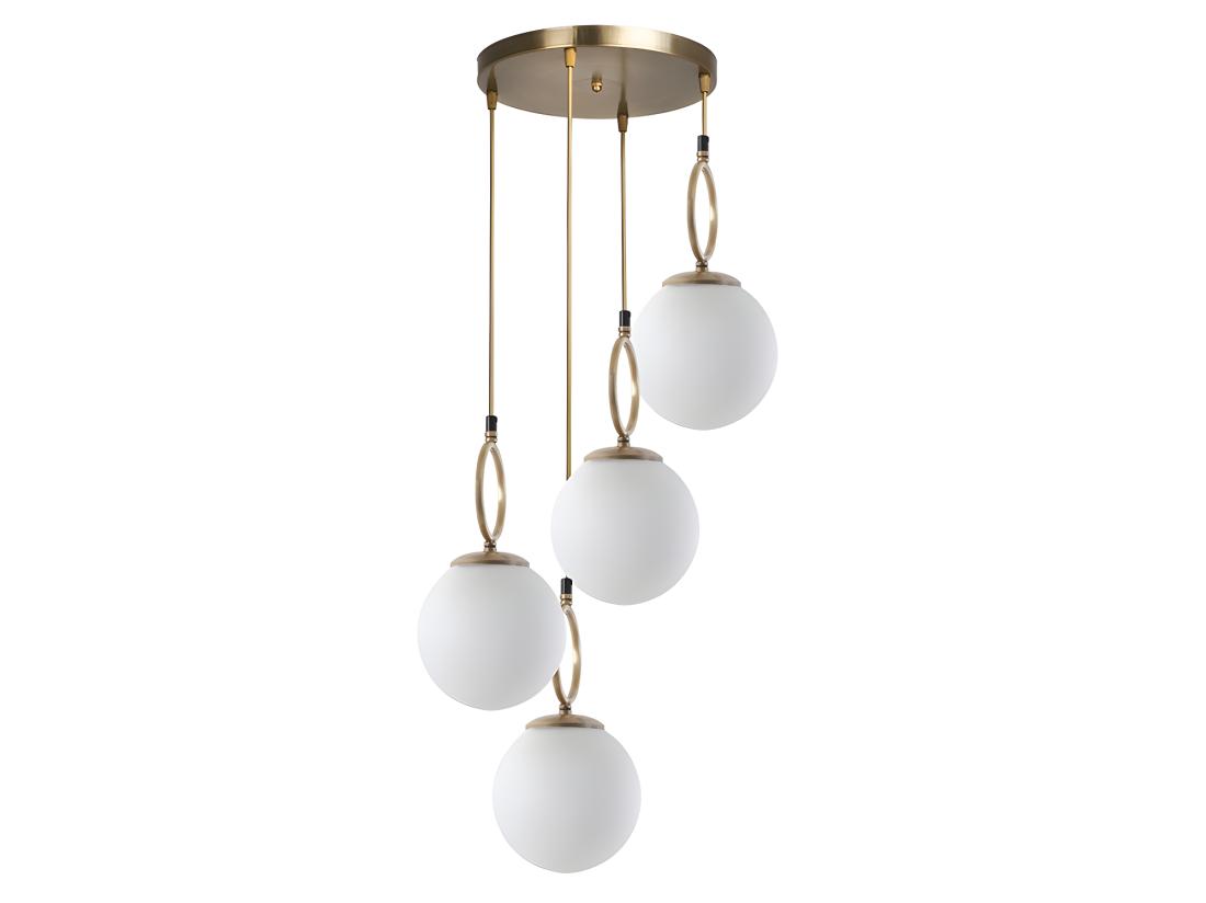 Vente Unique Lustre En Métal 4 Globes - D. 30 X H. 70 Cm - Blanc Et Cuivre - ASROUN