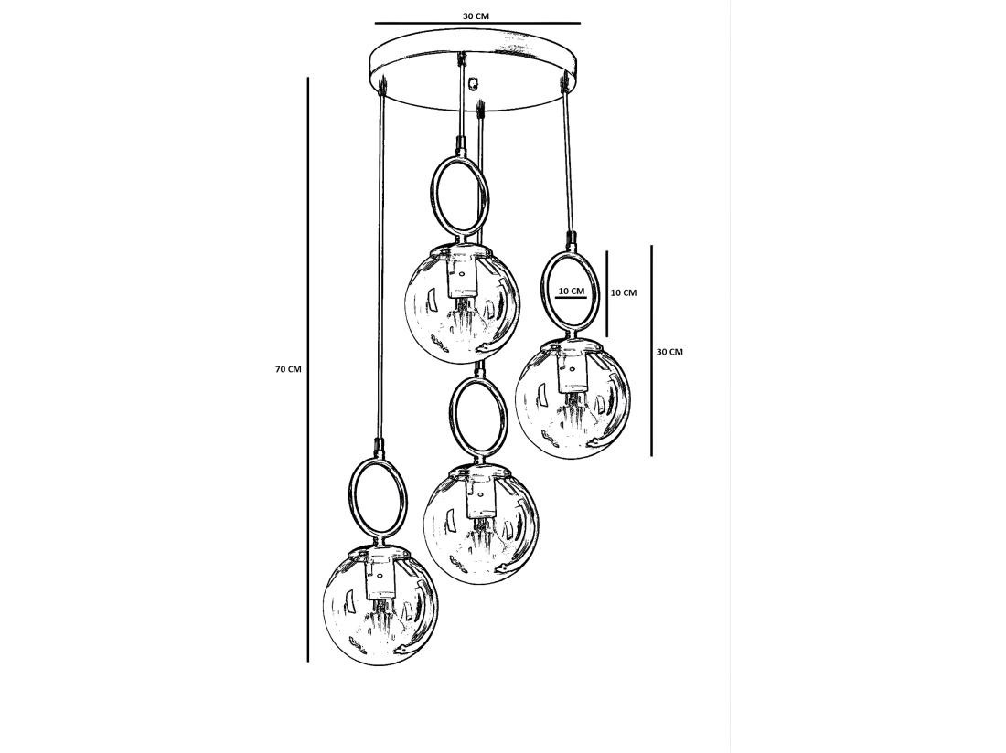 Vente Unique Lustre En Métal 4 Globes - D. 30 X H. 70 Cm - Blanc Et Cuivre - ASROUN