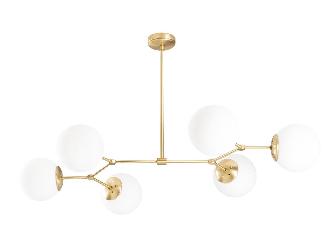 Vente Unique Lustre En Métal - 6 Globes - L. 100 X H. 52 Cm - Doré Et Blanc - DAMAR