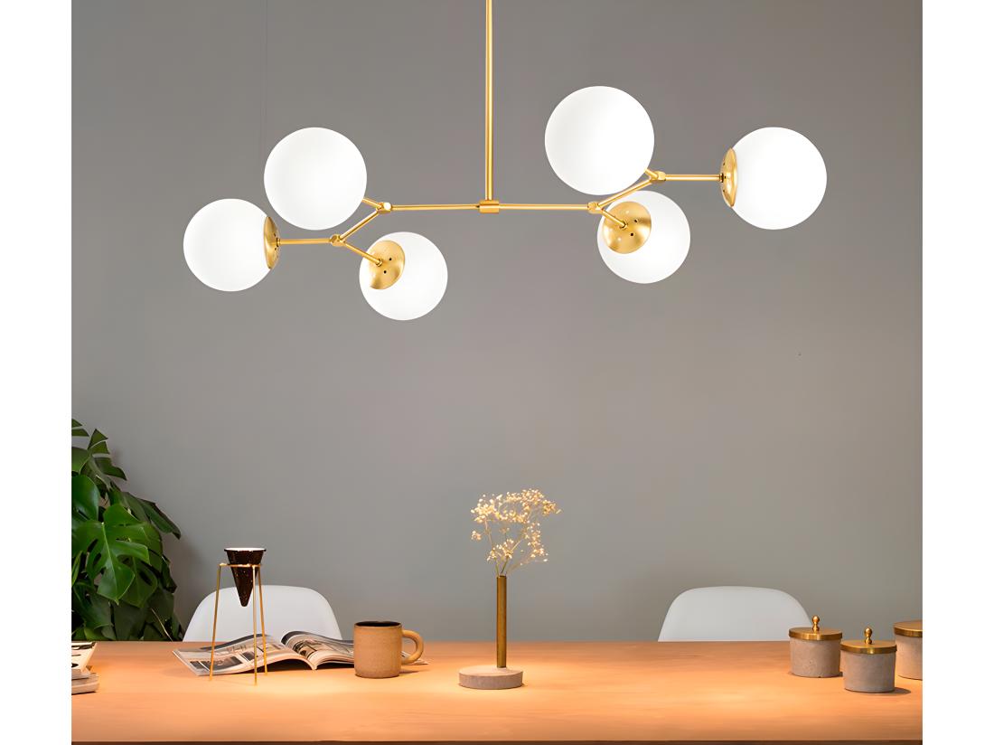 Vente Unique Lustre En Métal - 6 Globes - L. 100 X H. 52 Cm - Doré Et Blanc - DAMAR
