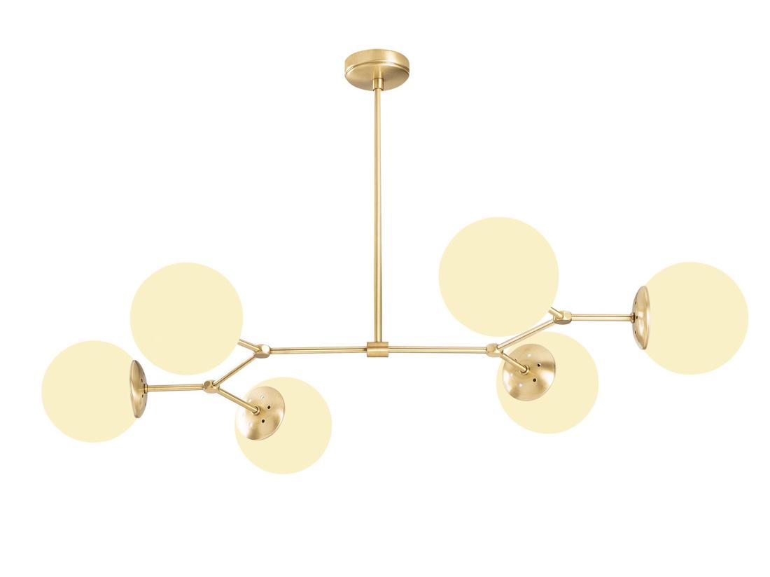 vente unique Lustre en métal - 6 globes - L. 100 x H. 52 cm - Doré et blanc - DAMAR