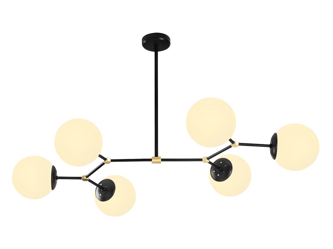 Vente Unique Lustre En Métal - 6 Globes - L. 100 X H. 52 Cm - Noir Et Blanc - DAMAR