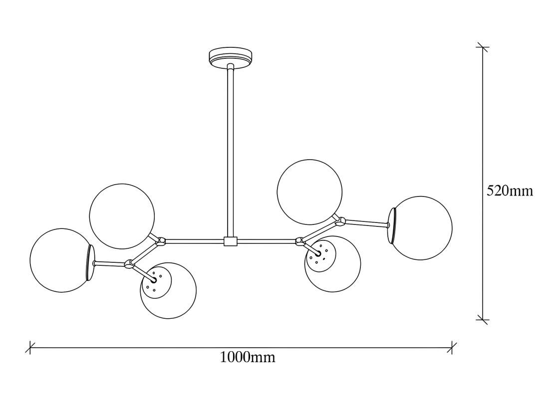 Vente Unique Lustre En Métal - 6 Globes - L. 100 X H. 52 Cm - Noir Et Blanc - DAMAR