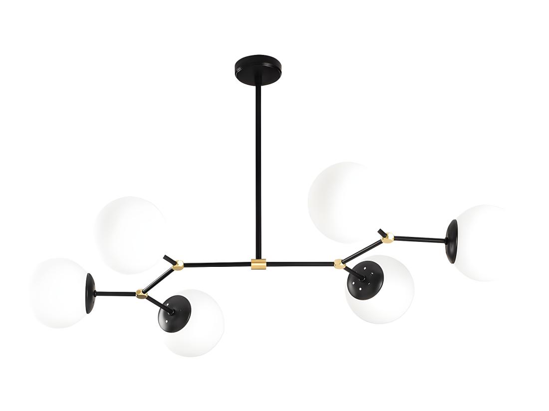vente unique Lustre en métal - 6 globes - L. 100 x H. 52 cm - Noir et blanc - DAMAR