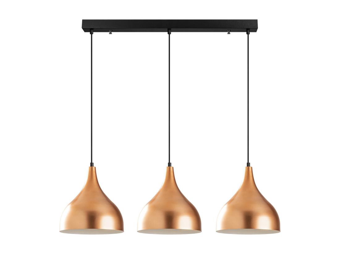 Vente Unique Lustre En Métal à Hauteur Réglable - 3 Abat-jours - L.97 X H. 36/126 Cm - Cuivré - YILDO