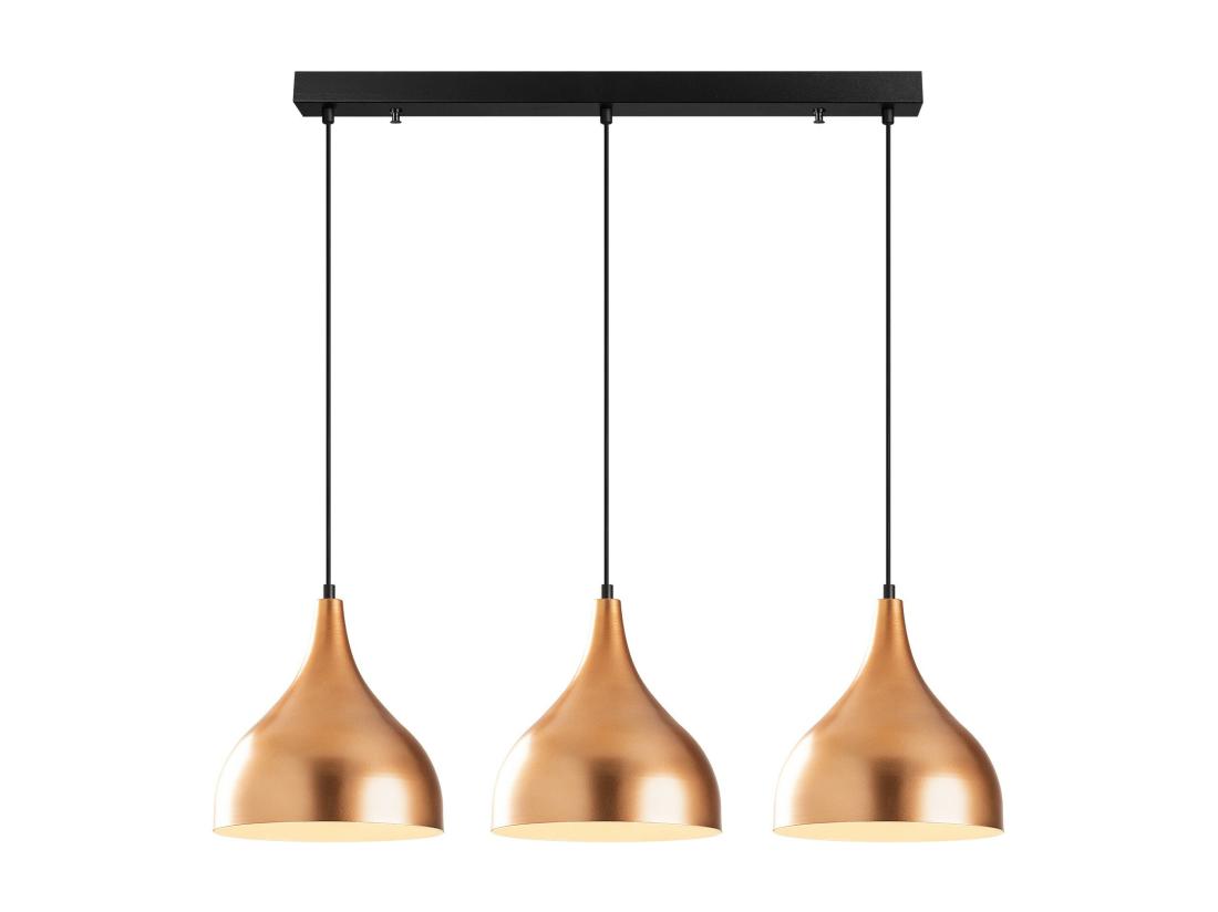 Vente Unique Lustre En Métal à Hauteur Réglable - 3 Abat-jours - L.97 X H. 36/126 Cm - Cuivré - YILDO