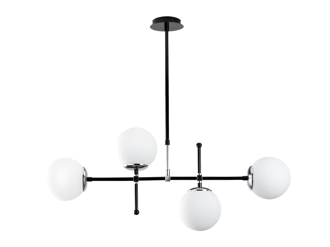 Vente Unique Lustre En Métal à Hauteur Réglable - 4 Globes - L. 108 X H. 67/82 Cm - Noir Et Blanc - LEGEND