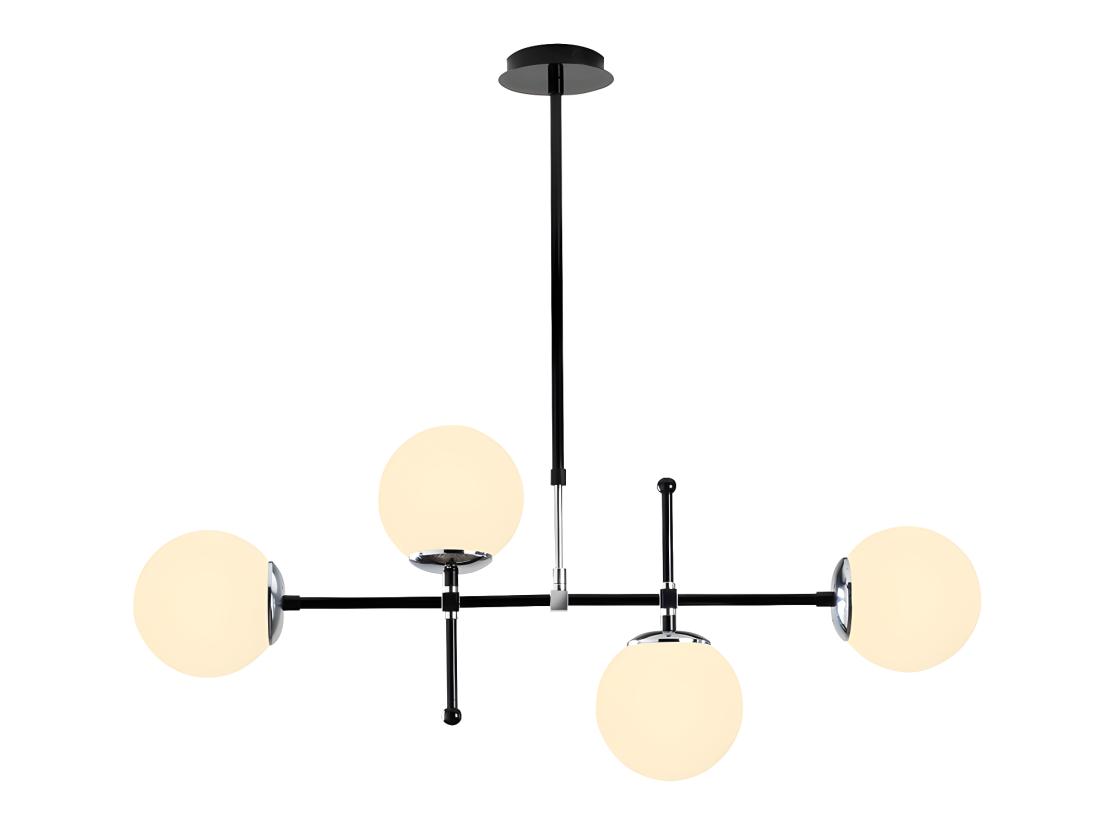 Vente Unique Lustre En Métal à Hauteur Réglable - 4 Globes - L. 108 X H. 67/82 Cm - Noir Et Blanc - LEGEND