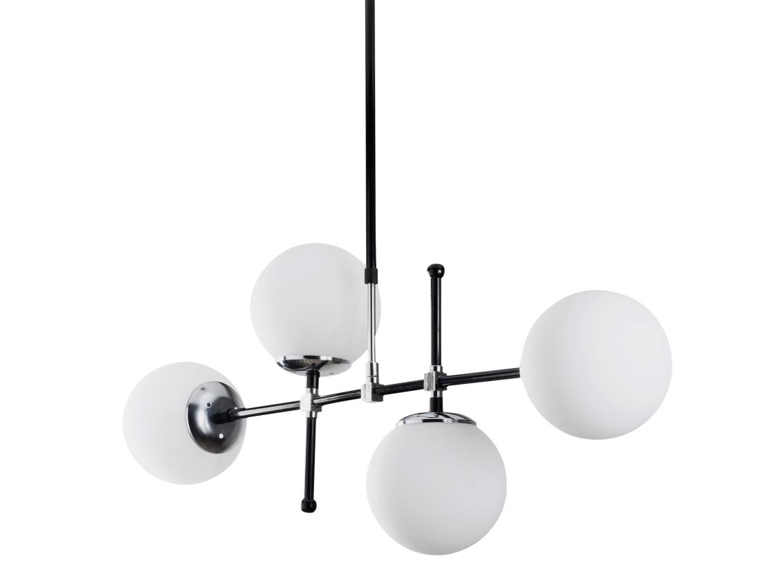 Vente Unique Lustre En Métal à Hauteur Réglable - 4 Globes - L. 108 X H. 67/82 Cm - Noir Et Blanc - LEGEND