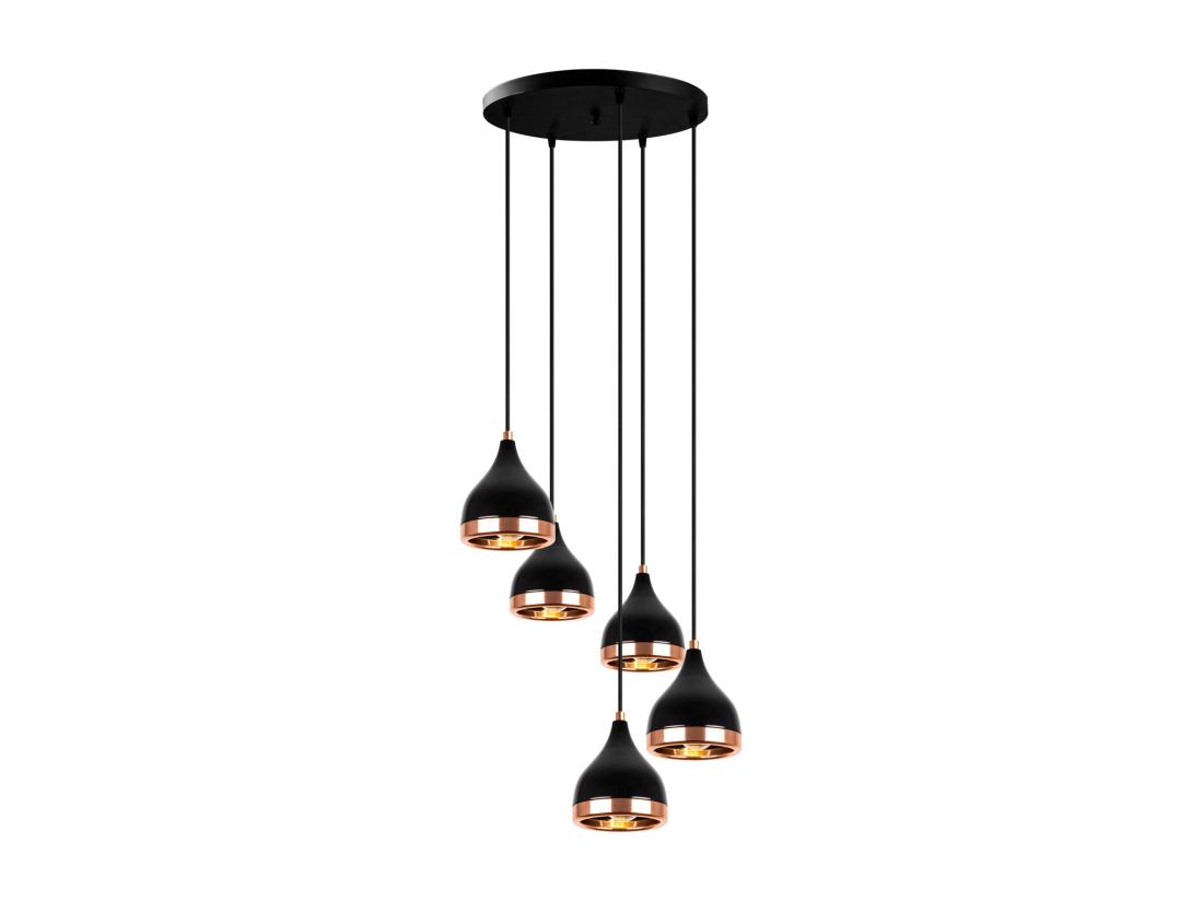 Vente Unique Lustre En Métal à Hauteur Réglable - 5 Abat-jours - D. 43 X H. 45/135 Cm - Noir Et Cuivré - YILDO
