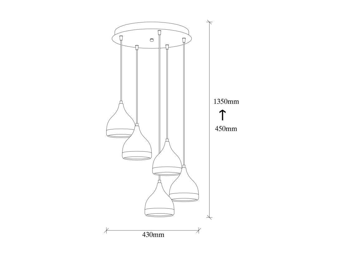 Vente Unique Lustre En Métal à Hauteur Réglable - 5 Abat-jours - D. 43 X H. 45/135 Cm - Noir Et Cuivré - YILDO