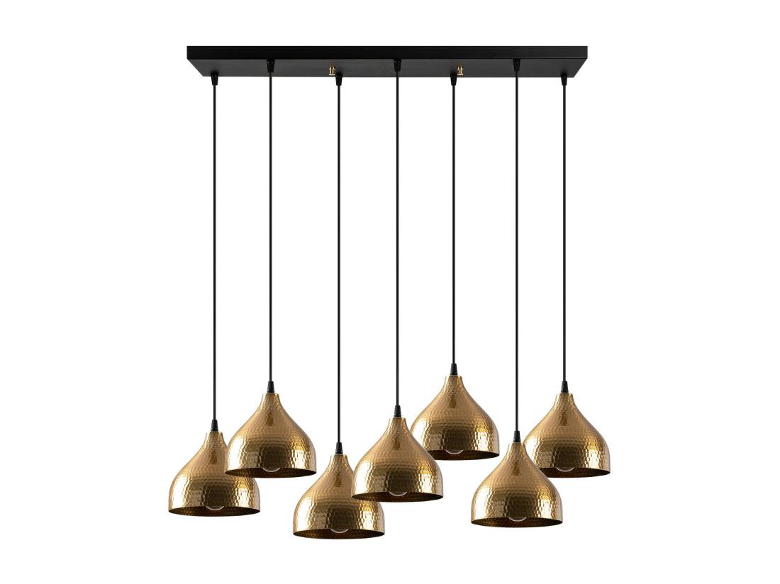 Vente Unique Lustre En Métal à Hauteur Réglable - 7 Abat-jours - L. 88 X H. 114 Cm - Doré Et Noir - SONITI